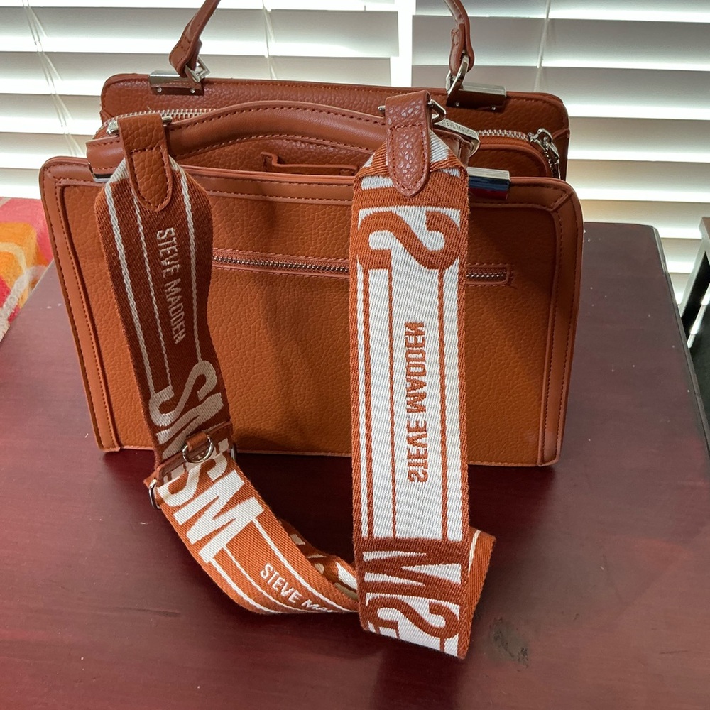 Steve Madden Tan Men's Briefcase with Logo Strap